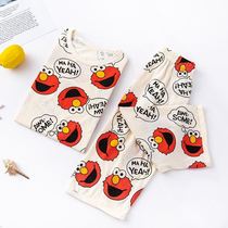 Summer childrens pajamas three-point pants set thin boys and girls air conditioning clothes Cotton seven-point sleeve childrens home clothes