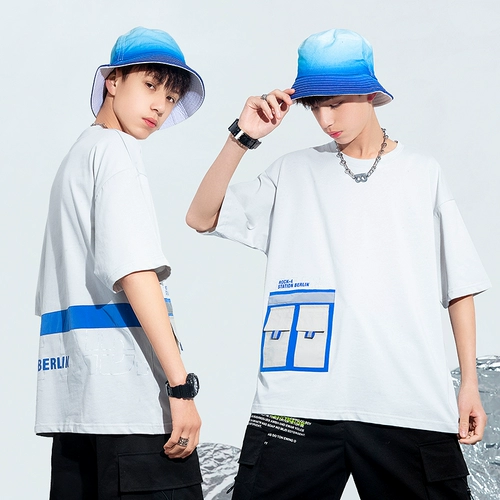 石头剪子布 Хлопковая летняя одежда для мальчиков, летняя футболка, подходит для подростков