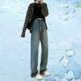 Джинсы, летние тонкие штаны, 2024 года, высокая талия, свободный прямой крой, подходит для подростков