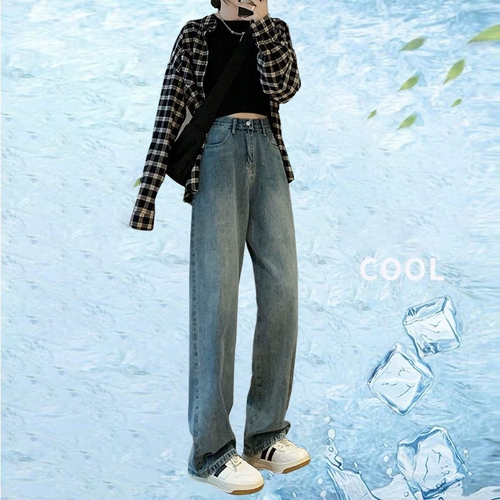 Джинсы, летние тонкие штаны, 2024 года, высокая талия, свободный прямой крой, подходит для подростков