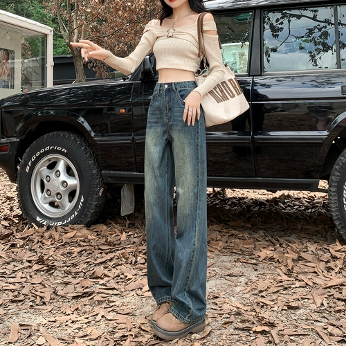 Джинсы, весенние дизайнерские штаны, высокая талия, 2024 года, тренд сезона, по фигуре