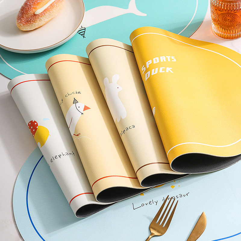 Children's leather waterproof and oil-proof and anti-burn table mat Elementary school lunch Breakfast Students with cartoon Meal Cloth