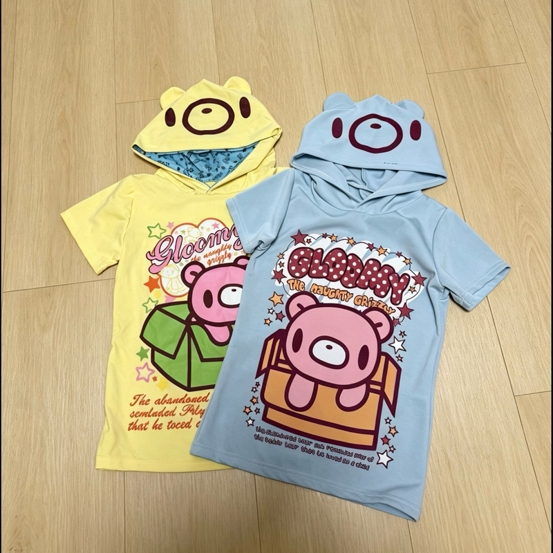 Japanese-Style Violent Bear Gloomy Cute Short-Sleeve Hooded T-Shirt Top