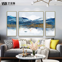 New Chinese Sofa Background Wall Hanging Painting Landscape Scenery Pure Hand-painted Oil Painting Modern Light Lavish Living Room Decoration Painting Triptych