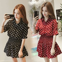 Big Code Women Dress Fat MM Summer Dress Polo Spot Foreign Air Display Slim Cover Two Suits Minus Age Short Skirt Pants Fat Younger Sister