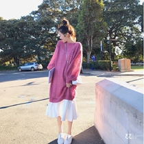 Net Red Spring Autumn Money big code Female dress Fat younger sister Conspicuy Suit Fat MM Ocean Air Cover Dress Slimmer and two sets