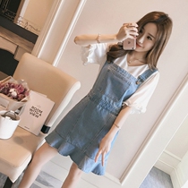 Big Code Women Dress Fat MM Summer Dress New Ocean Gas Loose Veil slim braces Dress Slimmer and Younger Sister Two Sets