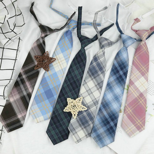 Small Tie for Women, Jk Japanese Style, Plaid Short Tie, No Need to Tie, Lazy Elastic Tie, Adjustable, School Uniform, College Style, Student