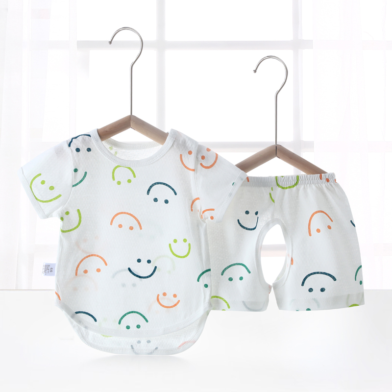 Baby Summer Thin Set, Short-Sleeved Pure Cotton Open-Crotch Separate Clothes for Boys, Girls' Pajamas, Shorts, Summer Wear