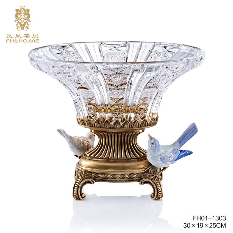 Phoenix Mercure luxury European-style transparent crystal glass double-porcelain bird fruit plate high-end gift hand-painted jewelry
