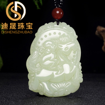 Xinjiang Hetian Jade immediately sealed the Bai Xiang Yupei brand Zodiac Monkey riding Jade white jade pendant necklace