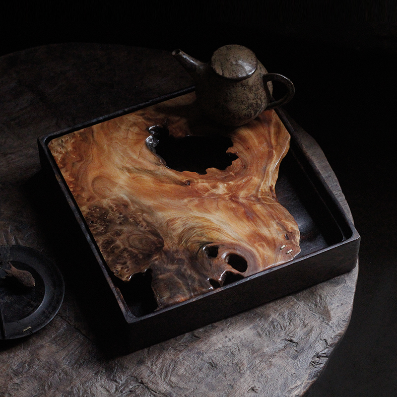 Hexing research object pot bearing tea tray large lacquer chassis log hand-made natural simplicity wabi-sabi incomplete beauty one shot