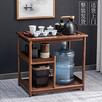 Chicken wings mobile tea car home Wujin Stone tea tray solid wood tea table tea set one set flower pear Chinese tea table