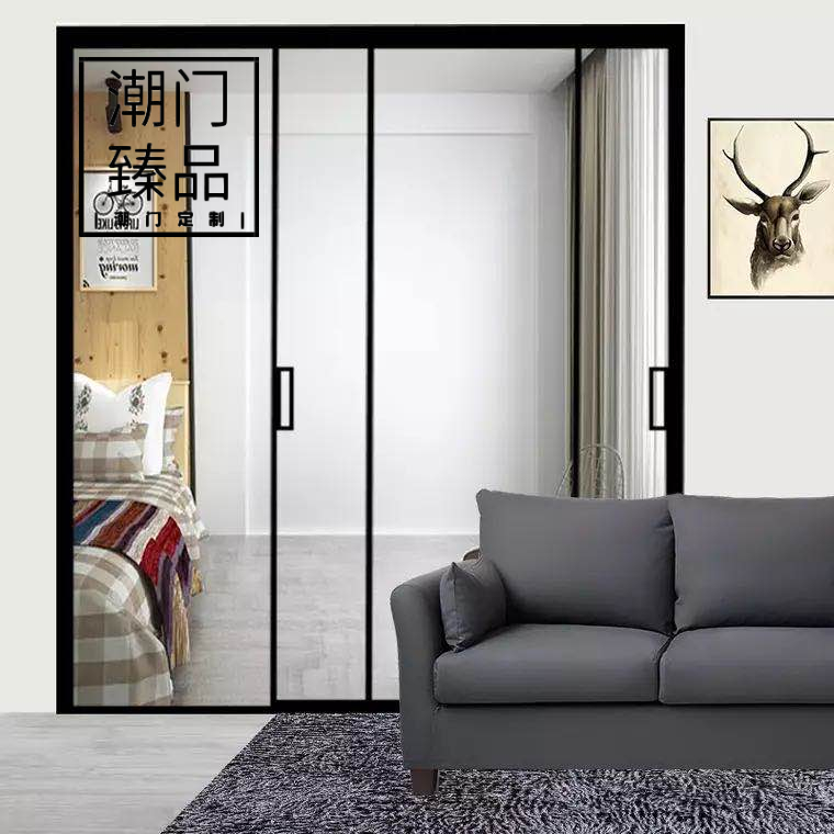 Extremely Narrow Frame Mesh Red with push-pull Nordic Kitchen Door Titanium Alloy Customised Narrow Slim Bezel Glass Partition door