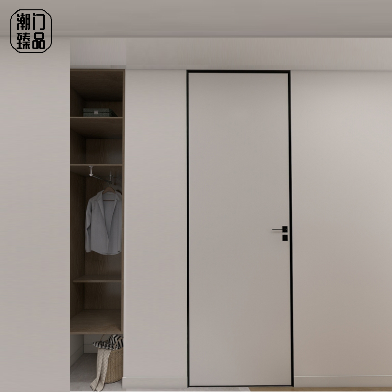 Modern extremely minimalist extremely narrow unframed invisible aluminium wood door silent dark door narrow side aluminium wood eco door room door bedroom door-Taobao