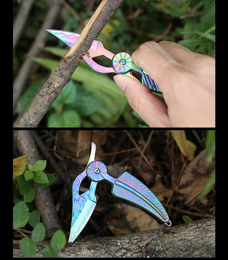 Chiến thuật Damascus Steel Folding Dao Pocket Pocket ngoài trời Sharp Mini Portable Công cụ quân sự Tự vệ gấp dao - Công cụ Knift / công cụ đa mục đích dao phượt đa năng