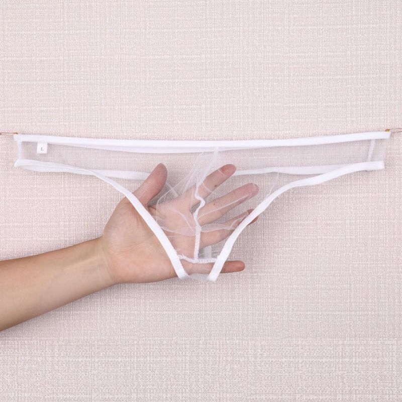 Men's Ultra-Thin Comfortable Transparent Mesh Thong Underwear with Low Waist and Sheer Pouch Design