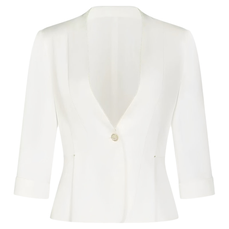 Minimalist and Mature Style White Three-Quarter Sleeve Blazer for Women, Spring and Summer Professional Jacket, Single-Button Lapel Top Wt0198