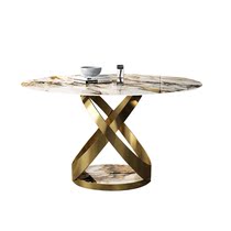 Designer round table Delifeng rock plate dining table light luxury round belt turntable dining table high-end villa luxury dining room table