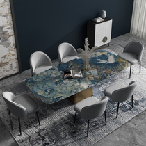 Italian light luxury Rock board table modern simple household small apartment 6 8 people Villa rectangular marble minimalist