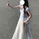French gentle style puff sleeve top and high waist skirt