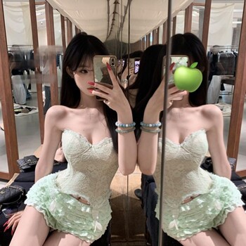 Pure Desire Style Sexy Outfit for Women: Korean-Style Hot Girl Lace Sleeveless Tube Top and High-Waisted Slimming Skirt Two-Piece Set