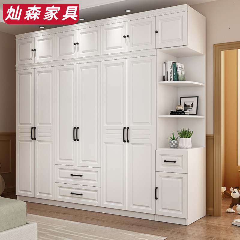 Wardrobe modern simple wooden assembly bedroom home wardrobe four or five six door economy European style combination cabinet