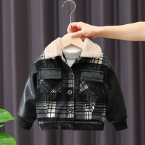 Boys leather coat jacket 2021 new children jacket autumn and winter gush thickened baby winter clothing Korean version of the ocean