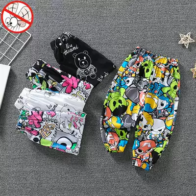 Anti-mosquito pants boys 2021 summer new children's ice silk thin casual trousers baby summer bloomers foreign pie