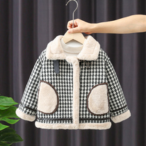 Boy autumn winter clothing plus suede thickened jacket 2021 new children Han version Winter plaid blouse baby foreign air tide