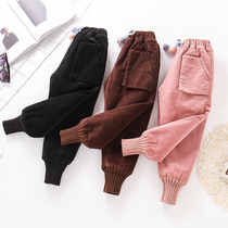 Girls pants autumn and winter plus velvet thick cotton pants baby winter corduroy loose casual pants children wear foreign gas
