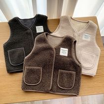 Boy vest fleece boy autumn and winter New Foreign style lamb cashmere Children Baby shoulder horse clip foreign gas