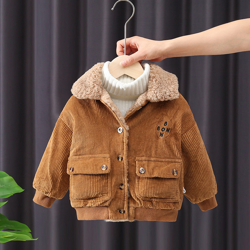 Boys' coat in autumn and winter plus thickening children's suit 2021 new corduro tops baby winter dress tide