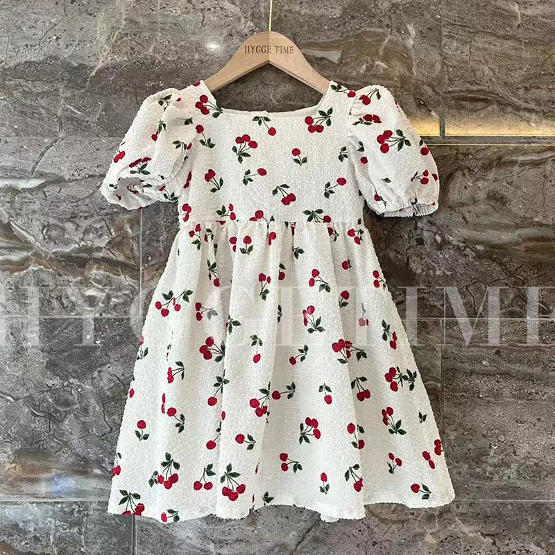 X002 Girl Foreign Dress 2022 Summer New Foreign Pie Children Bubble Cuff Princess Dress