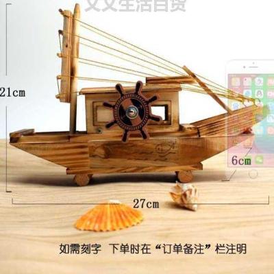 Sailboat model ornaments smooth sailing small wooden decorations gifts music craft solid wood antique props wooden boat