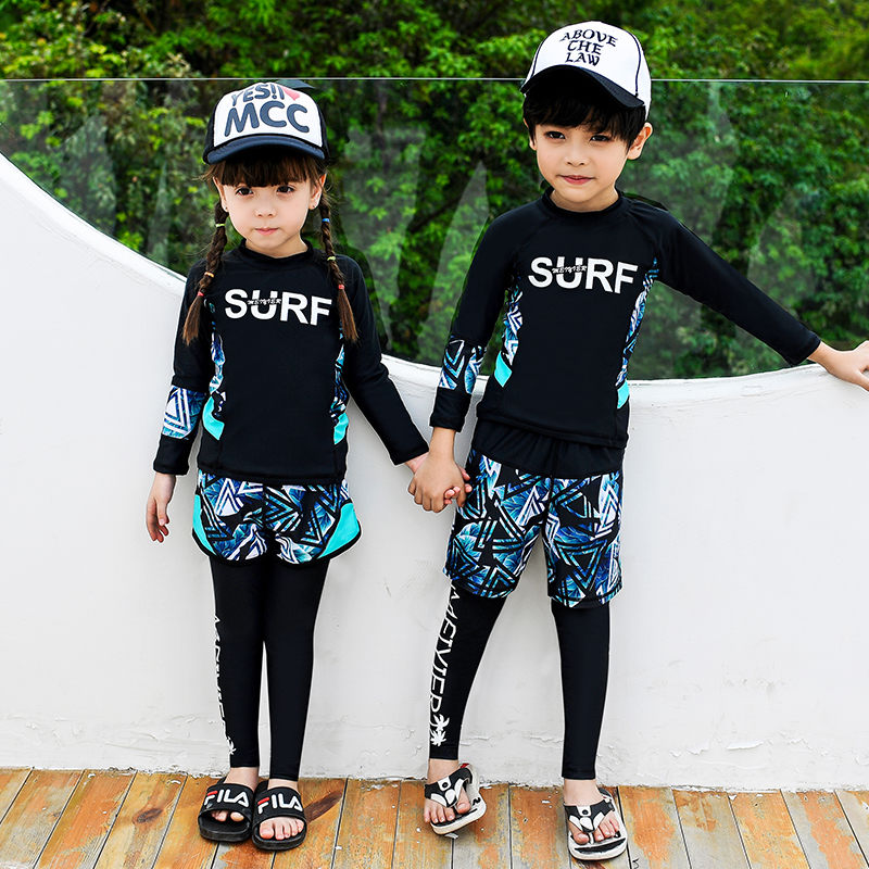 Meier new children's swimsuit men's quick-drying sunscreen long-sleeved split student middle and large virgin girl baby wetsuit