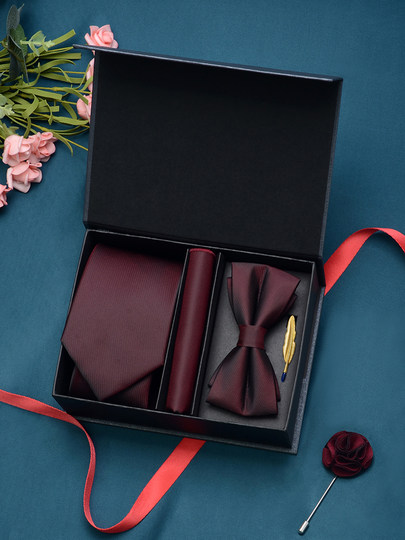 High-end gift box tie men's bow tie pocket square suit formal business zipper style wedding groom's wedding knot-free
