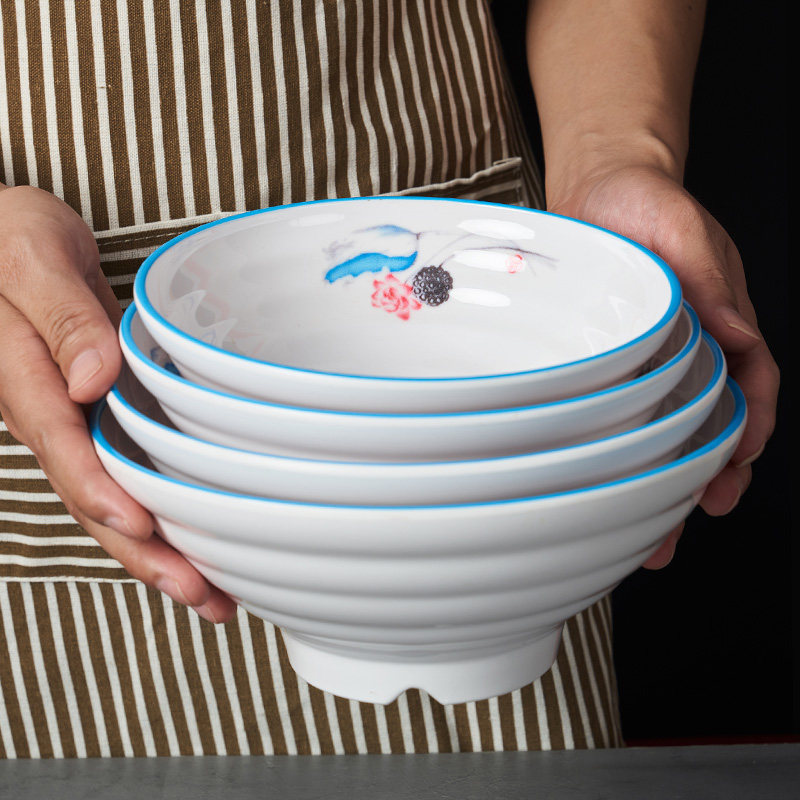 Top Lattice Imitation Porcelain Melamine Bowl with Noodles Bowl Eat Noodles Large Bowl of Snail Powder Noodle Sour Spicy Powder Bowl Linen Hot Bowl Commercial Soup Bowl