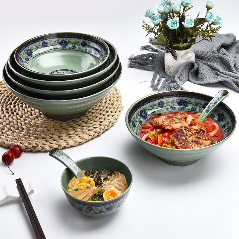Top Lattice Melamine Resin Cutlery Bowl Chinese Dining Room Soup Powder Bowl Imitation Porcelain Small Bowl Plastic Linen Hot bowl Blister Noodle Bowl Commercial