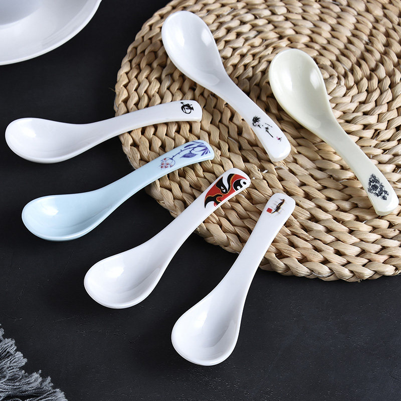 10 Imitation Porcelain Melamine Porridge Spoon Sweet Spoons Wonton Soup Spoon Fire Pot Shop Tablespoon Plastic Kung Fu Spoon Small Spoon Commercial