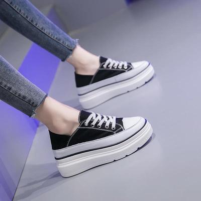 16帆布鞋女2021新款百搭松糕鞋厚底网红休闲内增高女鞋春季单鞋