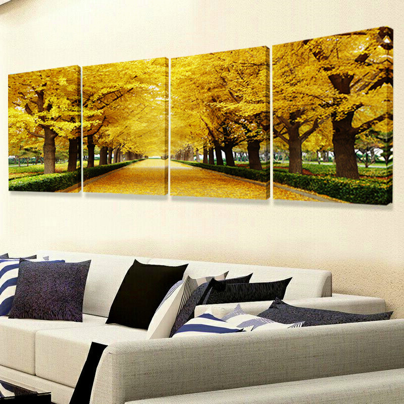 Scenery Four livingroom Decorative Painting Sofa background wall No frame hanging painting Fat Property Tree Gold Avenue Modern Atmosphere