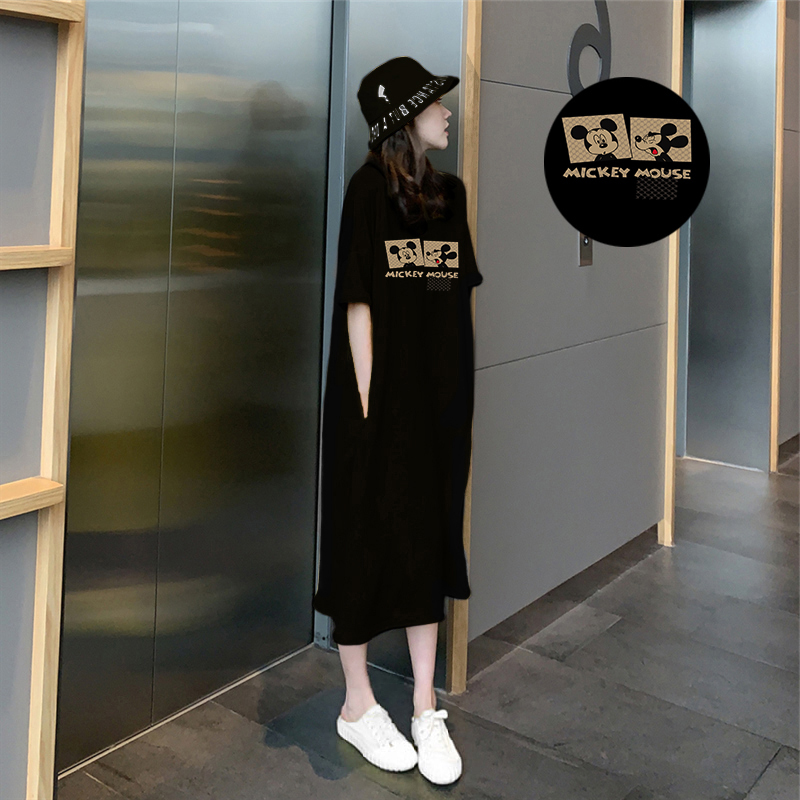 Short-Sleeved Dress for Women, Summer Plus Size, Slimming, Pure Cotton, Mid-Length T-Shirt Dress, Over-The-Knee Casual Long Skirt Short-Sleeved Dress for Women, Summer Plus Size, Slimming, Pure Cotton, Mid-Length T-Shirt Dress, Over-The-Knee Casual Long Skirt