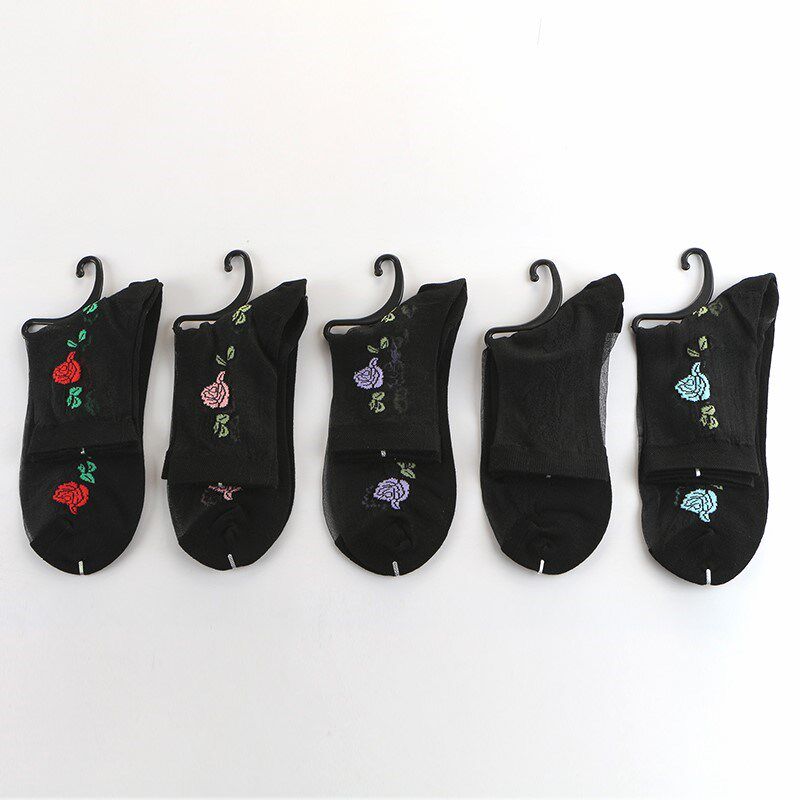 Summer wide transparent muffled female thin crystal abrasion resistant embroidery in silk mouth short anti-slip short silk stocking Sox meat color with points