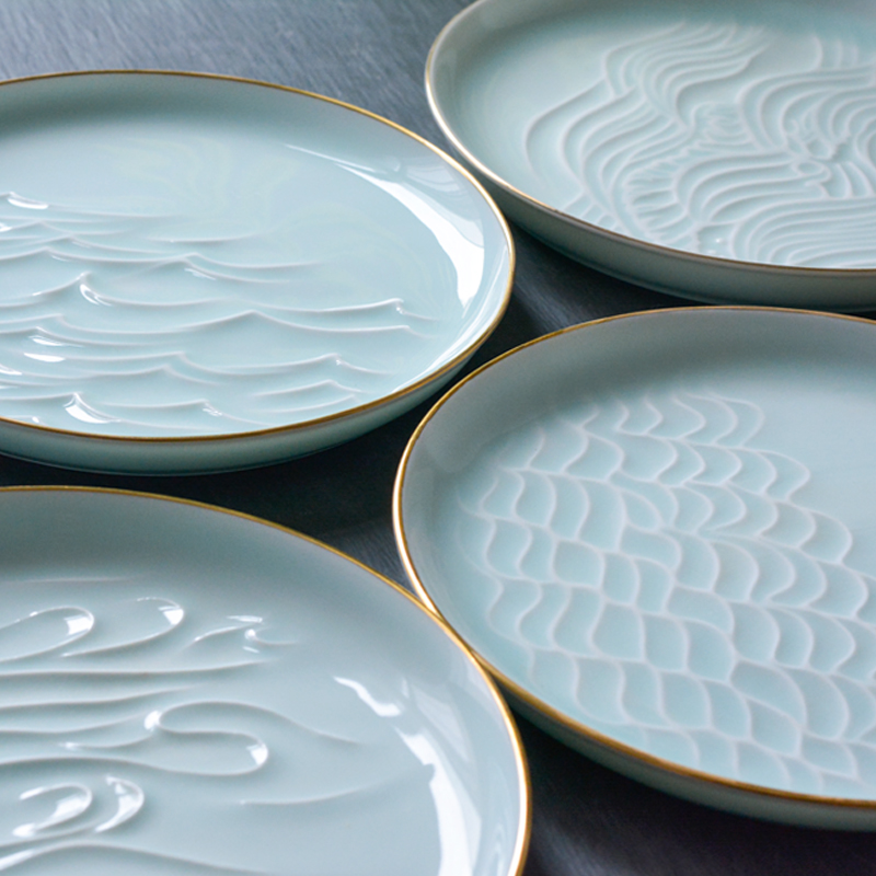 Bright product the original design shadow celadon ceramic pot of tea tray bearing dry home compote large paint jingdezhen plate