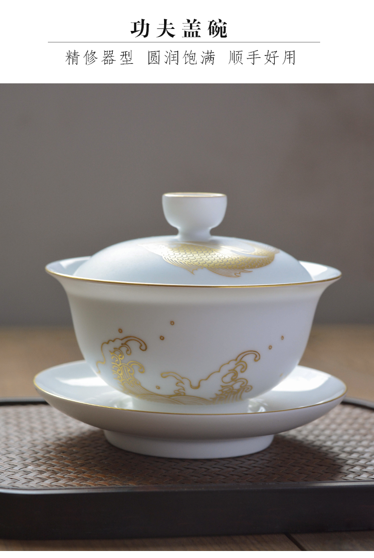 All hand - made tureen tea cups a single pure the original jingdezhen kung fu tea set pure manual three big white porcelain bowl