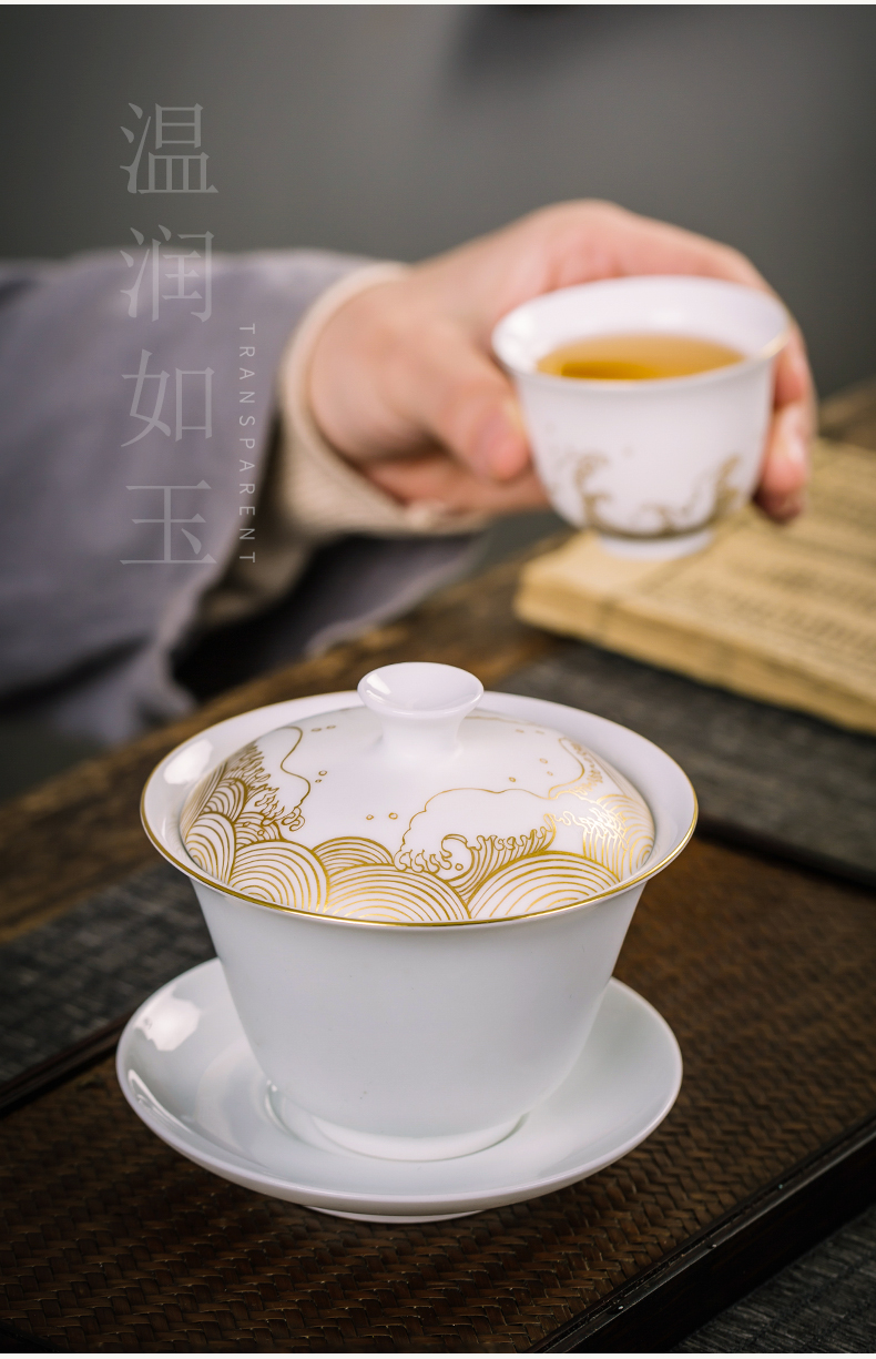 Pure manual hand - made white porcelain only three tureen single ceramic cups tea sets jingdezhen kung fu tea bowl