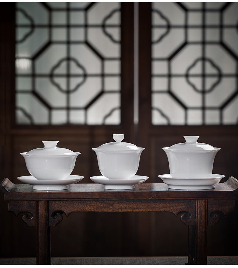 Sweet white porcelain tureen tea cup single jingdezhen pure manual thin foetus is not hot high - end large three tea bowl