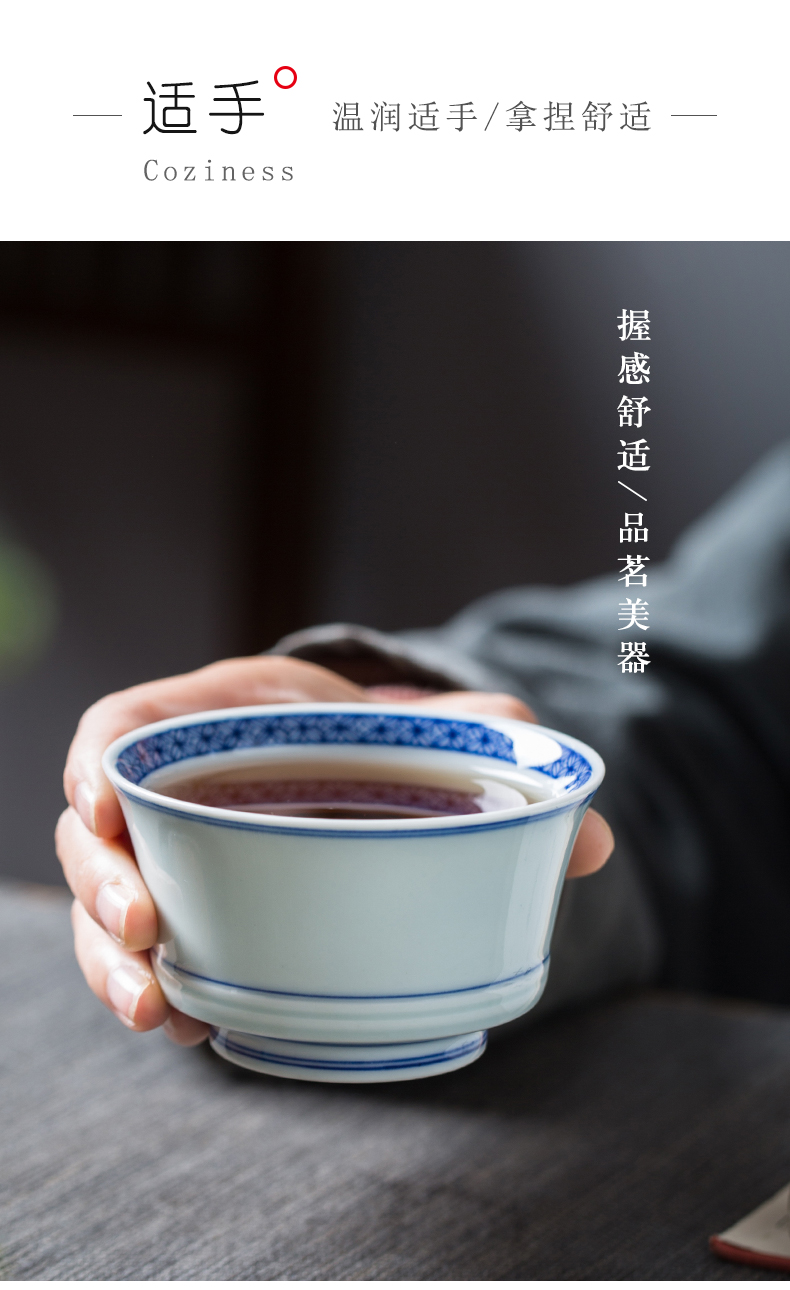 Large blue and white porcelain cup single master cup jingdezhen ceramic tea pure manual, all hand - made teacup single CPU