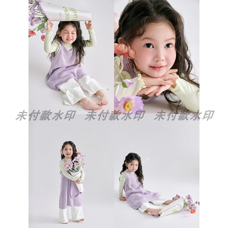 Photo Studio Children's Photography Parent-Child Photos Mother-Daughter Indoor Monochrome Family Portrait 100-Day Photos Parent-Child Photos Number B2907